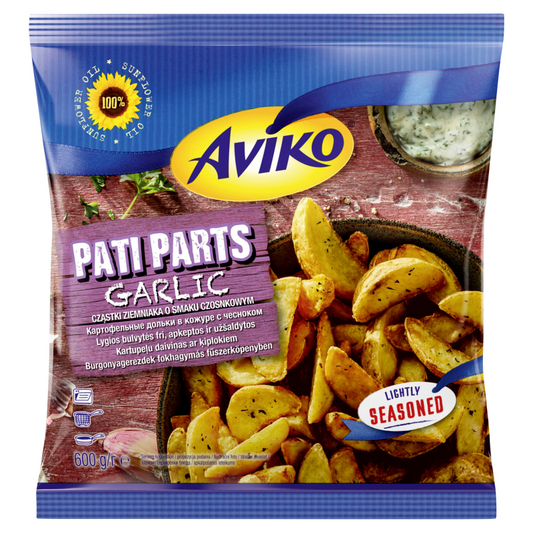 Aviko Pati Parts Garlic Burgonyagerezdek 600 g fokhagymás fűszerköpenyben