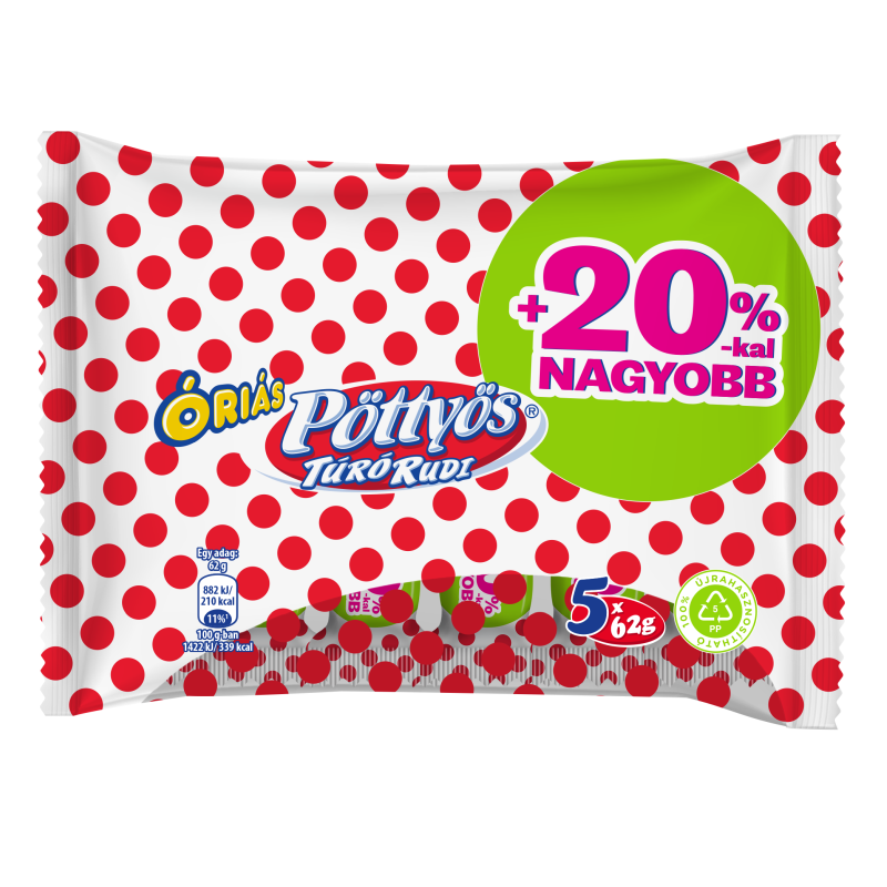 Pöttyös Óriás Túró Rudi 5x51 g +20%, étbevonóval, natúr