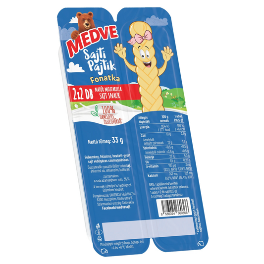 Medve Sajti Pajtik fonatka natúr mozzarella sajt snack 2x16,5 g