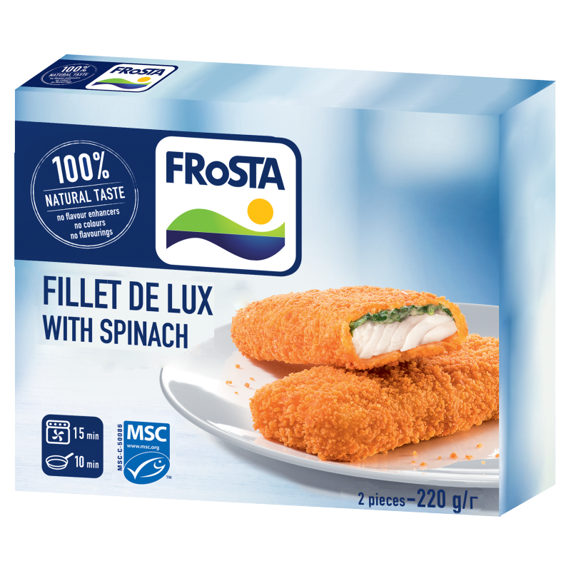 FRoSTA fagyasztott Fillet de Lux tőkehalfilé 220 g spenótos szósszal töltve